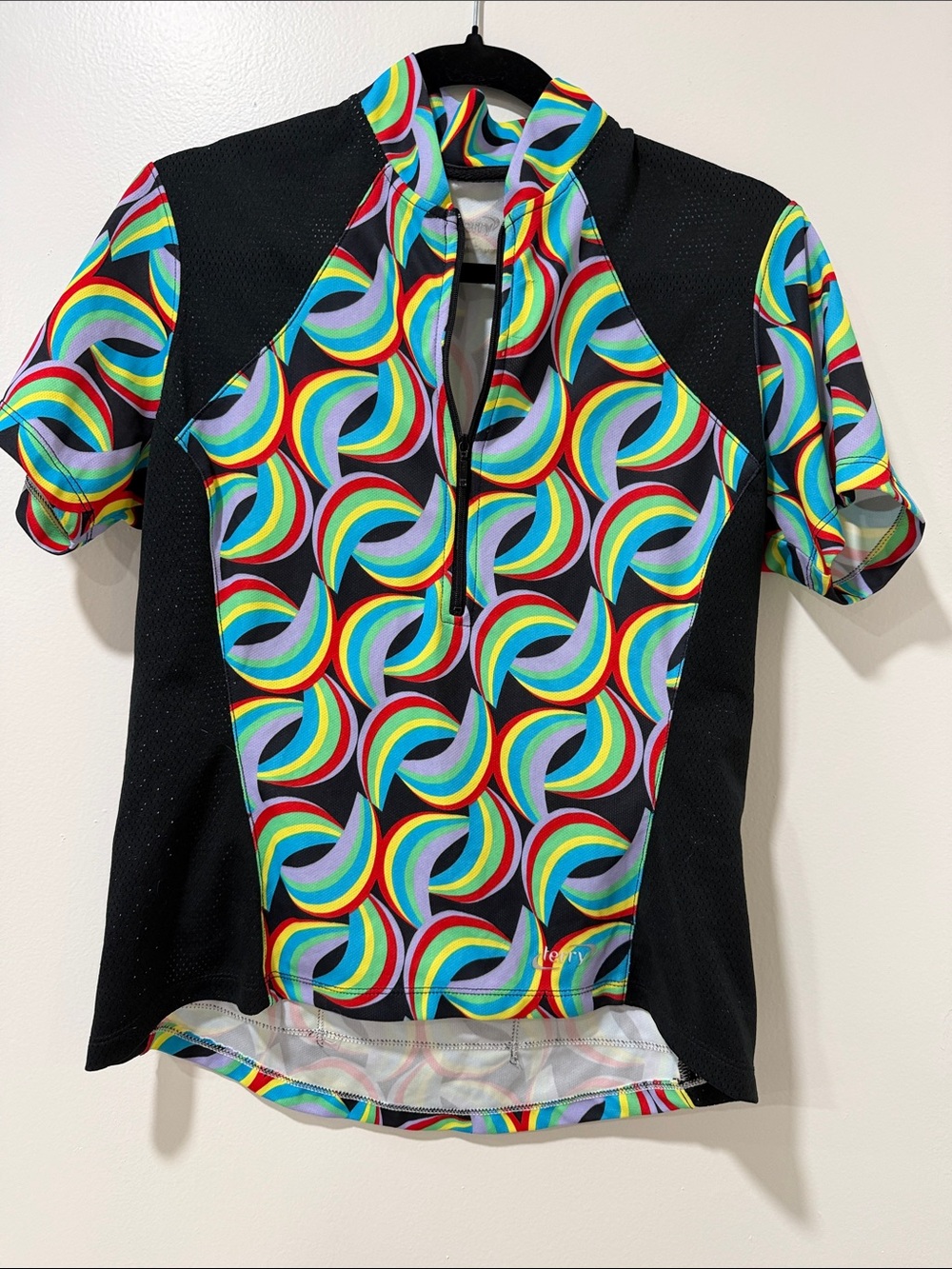 Terry brand Women Short Sleeve Cycling Jersey in Black with Multicolor Swirl